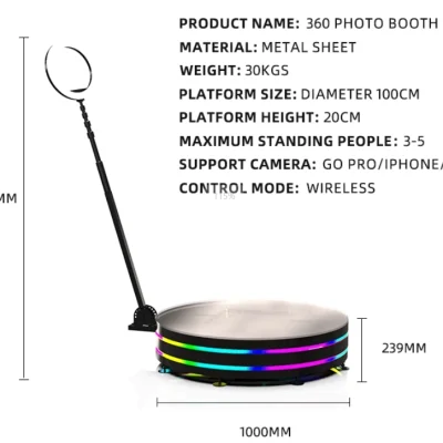 DOLA FOTO 360 Photo Booth Key Selling Points Infographic Emphasizing 360 Degree Capture Custom Branding And High Frame Rate Video