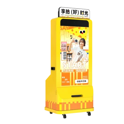DOLA FOTO AI Face Photo Booth Right Side Profile Highlighting User Panel, Payment Slot, And Custom Branding Elements For Business Photo Booth Solutions